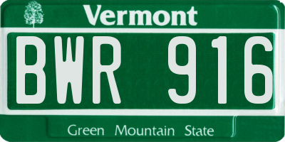 VT license plate BWR916