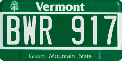 VT license plate BWR917