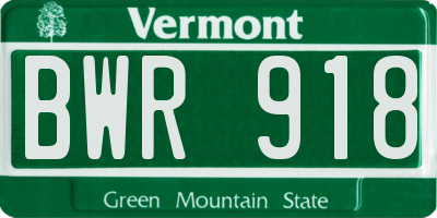 VT license plate BWR918