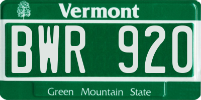 VT license plate BWR920