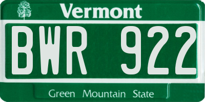 VT license plate BWR922