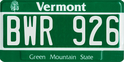VT license plate BWR926
