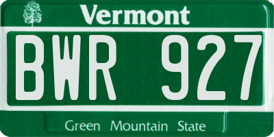 VT license plate BWR927