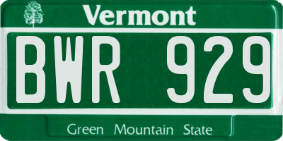 VT license plate BWR929