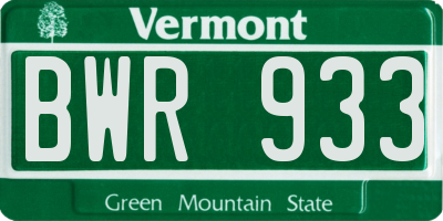 VT license plate BWR933