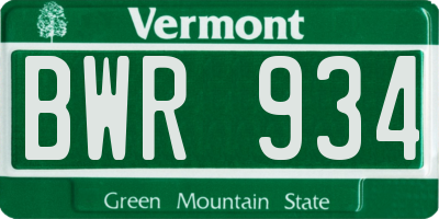 VT license plate BWR934
