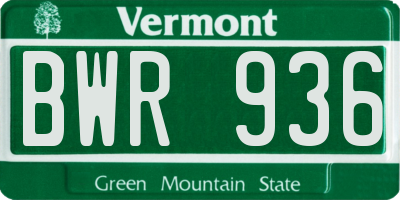 VT license plate BWR936
