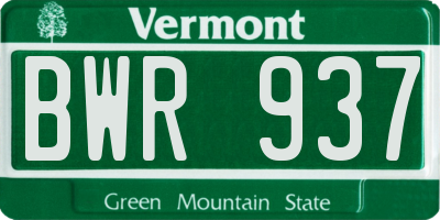 VT license plate BWR937