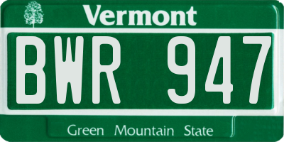 VT license plate BWR947