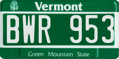 VT license plate BWR953