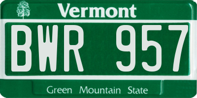 VT license plate BWR957