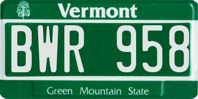 VT license plate BWR958