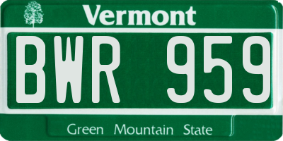 VT license plate BWR959