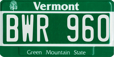 VT license plate BWR960