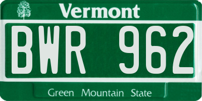 VT license plate BWR962