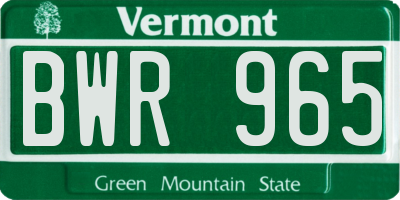 VT license plate BWR965