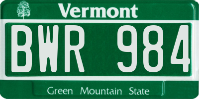 VT license plate BWR984
