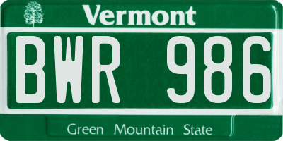 VT license plate BWR986