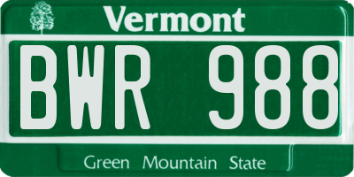 VT license plate BWR988