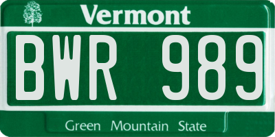 VT license plate BWR989
