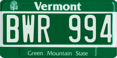 VT license plate BWR994