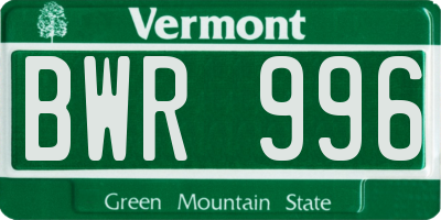 VT license plate BWR996