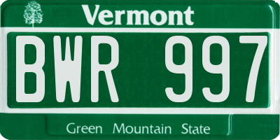 VT license plate BWR997