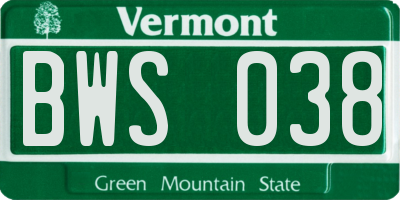 VT license plate BWS038