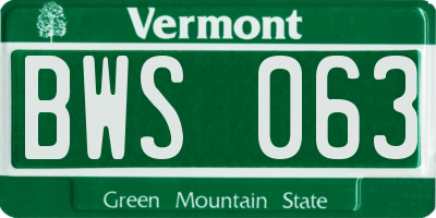 VT license plate BWS063