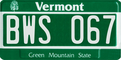 VT license plate BWS067