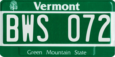 VT license plate BWS072