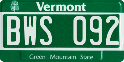 VT license plate BWS092