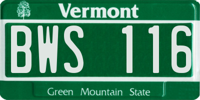 VT license plate BWS116