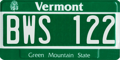 VT license plate BWS122