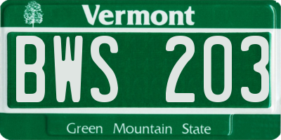 VT license plate BWS203