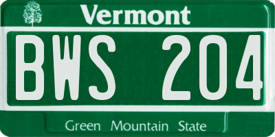 VT license plate BWS204