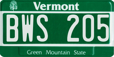 VT license plate BWS205