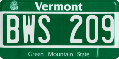 VT license plate BWS209