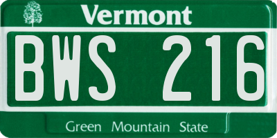 VT license plate BWS216