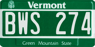 VT license plate BWS274