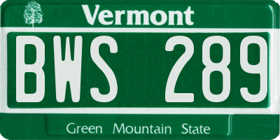 VT license plate BWS289