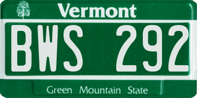 VT license plate BWS292
