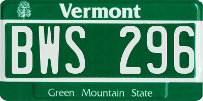 VT license plate BWS296