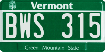 VT license plate BWS315