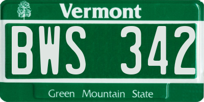 VT license plate BWS342