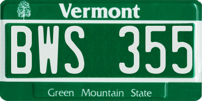 VT license plate BWS355