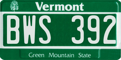 VT license plate BWS392