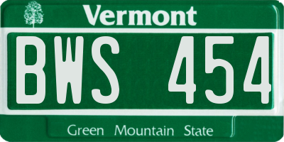 VT license plate BWS454