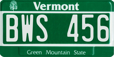VT license plate BWS456