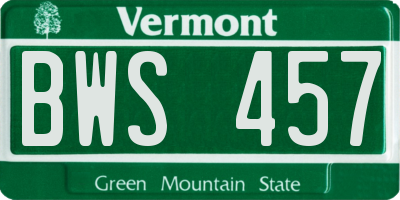 VT license plate BWS457
